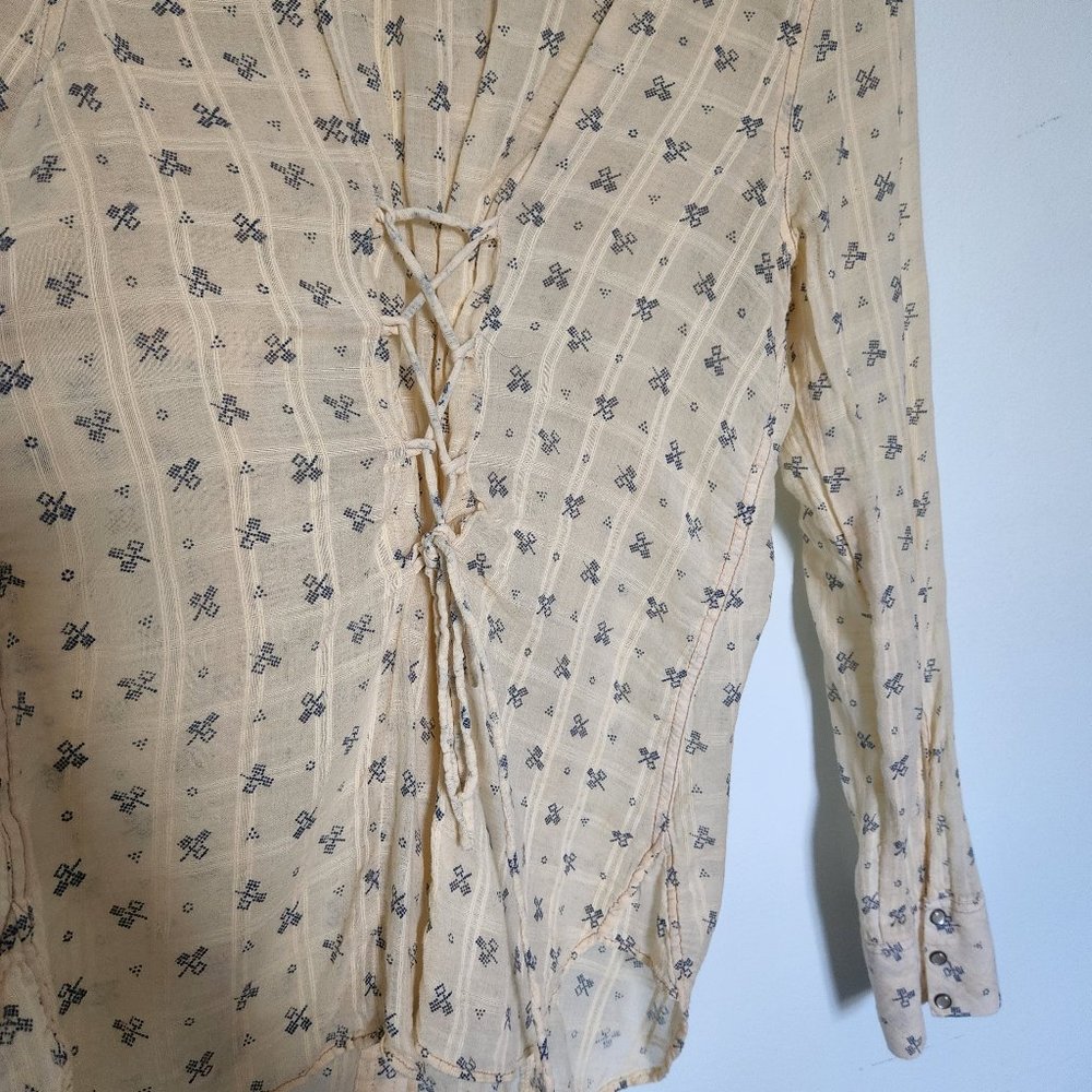 Free People pale yellow and blue button down blouse - Picture 3 of 9